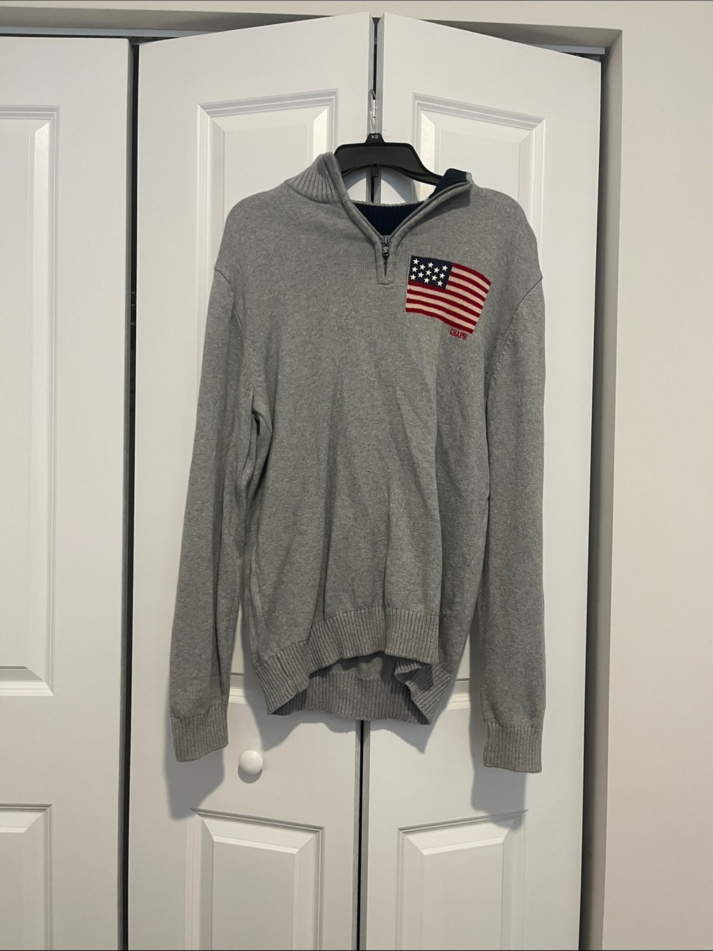 Chaps Gray Half-Zip Sweater with Flag Patch
